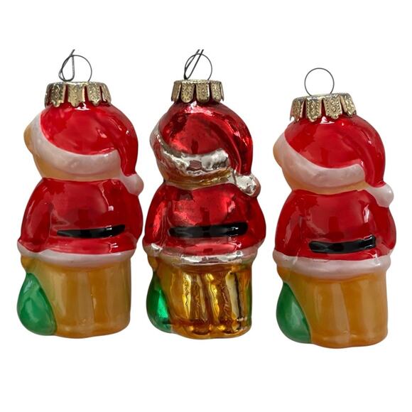 Christmas Ornament Glass 3 Teddy Bears Santa 3 1/2" Tall Vintage Holiday - Picture 2 of 5